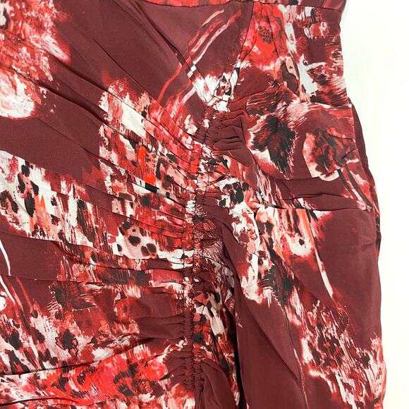 IRO Alise Abstract Print Draped Crepe De Chine Midi Skirt In Burgundy Size 6 New - Picture 5 of 13